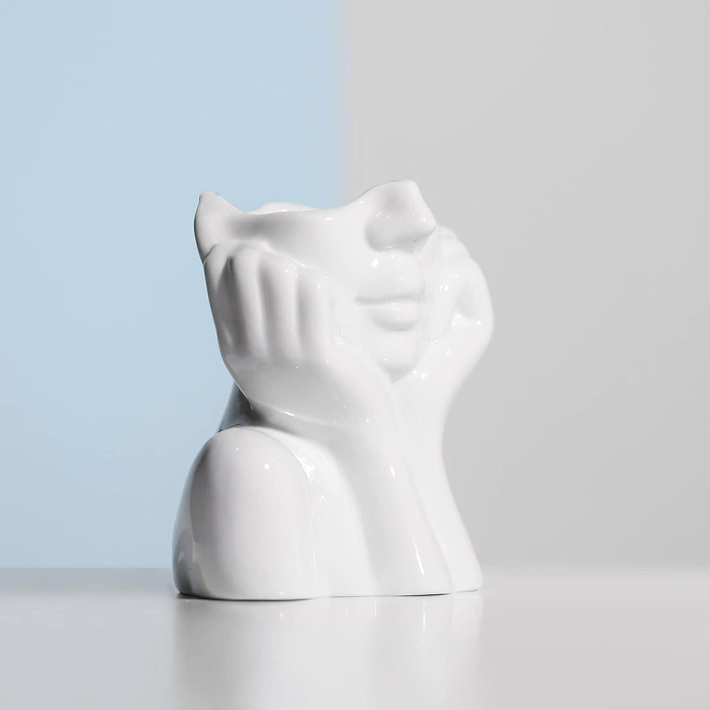 BrownLove Ceramic Face Vase White Flower Vase for Decor Female Form Face Vase Art Vase Modern Decorative Vase Centerpiece for Table Shelf Living Room Office Bedroom Small
