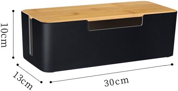 Cable Management Box, Cord Organizer Box with Bamboo Lid, Black