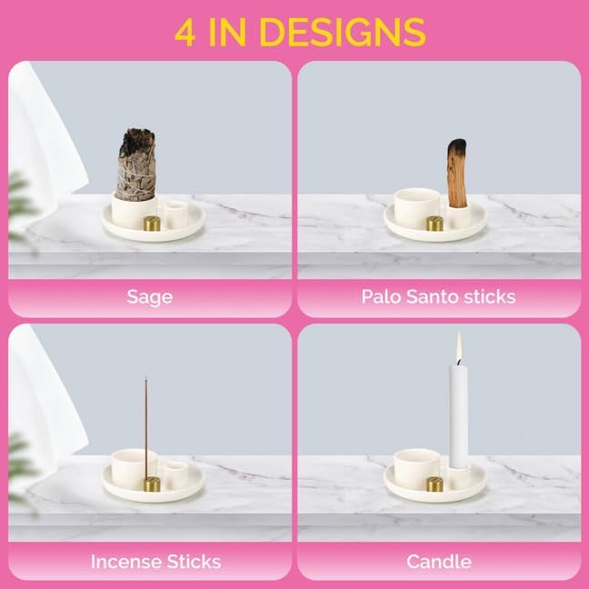 Sage Holder for Burning with Incense Stick Holder, All in One Ceramic Holder for Meditation and Room Home Decor