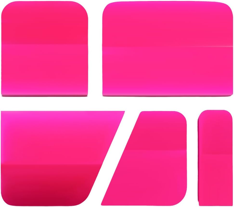 KVAEY 5 in 1 Rubber Squeegee Kit, Anti-Scratch Flexible Soft Matte TPU Coating Scraper Kit, Small Tint Squeegee Water Blade Scraper for Paint Protection Film Household Cleaning (Pink)