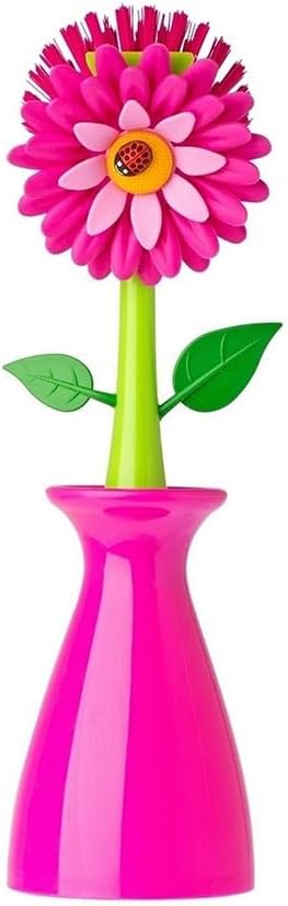 Vigar Flower Power Dish Brush with Handle and Vase Holder - Pink