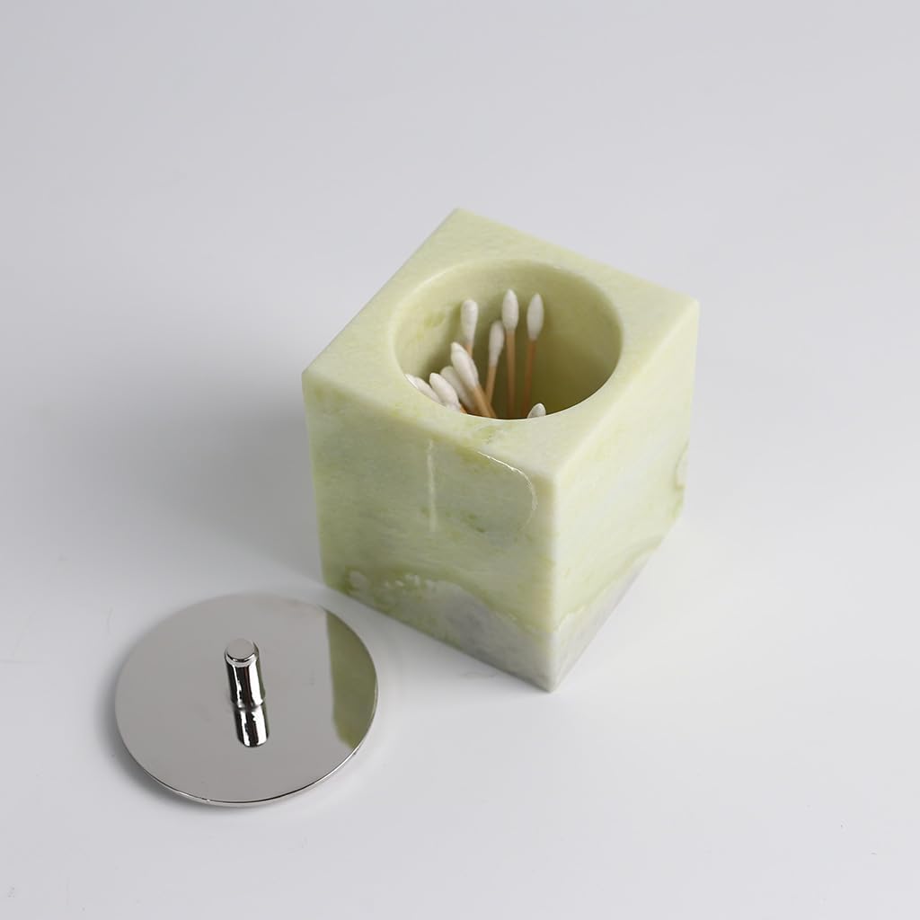 Marble Canisters QTip & Greed Marble Cotton Swab Holder with Lid