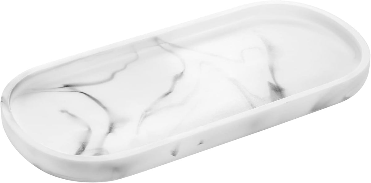 Luxspire 10" Oval Bathroom Tray for Countertop Organizer, Gravel White