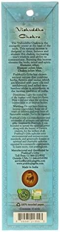 Prabhuji’s Gifts - Divine Chakra Incense Sticks - Vishuddha Throat Energy - Handmade Herbal Indian Incense - Agarbatti for Meditation & Cleansing - Ether Element, Communication & Wisdom (10 Pack)