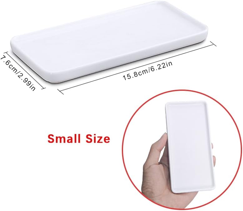 Ceramic Vanity Tray Small Rectangle, Bathtub Tray Bathroom Organizer, Cosmetics Holder for Tissue Candle Towel Plant Jewelry Ring Dish Dresser Perfume Shampoo-White (1 pc Small Size)