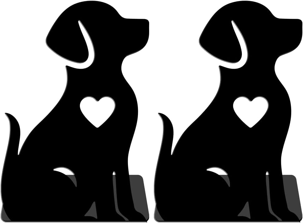 WADORN 1 Pair Dog Metal Bookends for Shelves, Puppy Book Ends Support