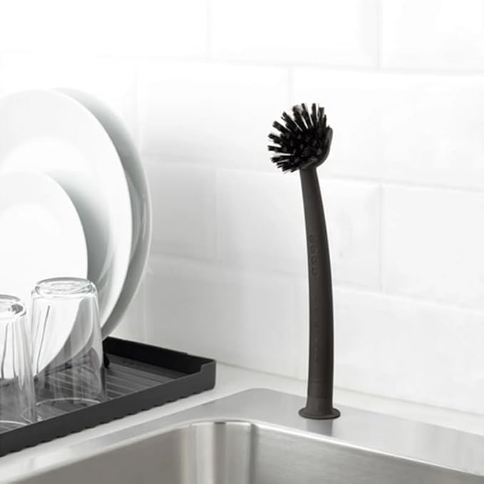 2 Pcs Scrub Brush with Handle 11'' Dish Scrubber Brush Kitchen Sink Brush Black Long Handle Dish Cleaning Brush for Kitchen Dishes Pot Sink Cleaning,Black