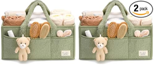 PeraBella Diaper Caddy Organizer for Changing Table, Storage Basket for Wipes, Gift for Baby Shower, Car Organizer, Nursery Organizer, Portable Storage (Pack of 2)