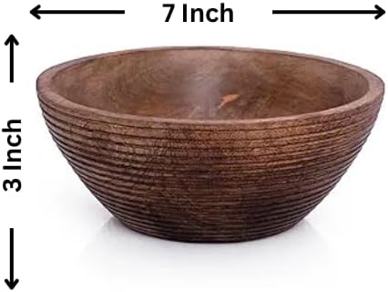 Handmade Wooden Snack Serving & Key Bowl, Decorative Countertop, 7 x 3 Inch