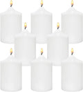 Small Unscented White Pillar Candles, 24 Hour 2x3 Inch Dripless Tapered Column Candles for Home Party Holidays, Set of 8