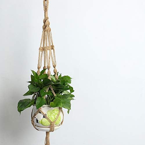 Set of 3 Macrame Plant Hanger Jute Rope Beads Wall Hanging Planter Basket for Indoor Outdoor Flower Pot Plant Holder Wall Art Vintage-Inspired Home Decor, 4 Legs 41 inch
