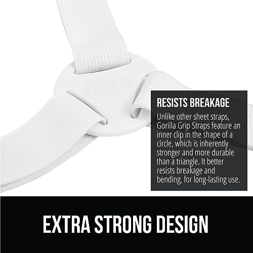 Gorilla Grip Original Mattress Slide Stopper and Gripper and Nonslip Bed Sheet Straps 4 Pack, Mattress Gripper Size Queen, Easy Trim, Sheet Straps in White, Easy Install, 2 Item Bundle