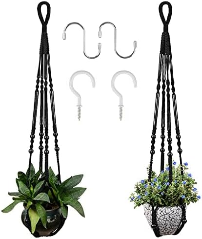 RIFNY Macrame Plant Hanger Indoor, Hanging Plant Holder, Black, 2 PCS