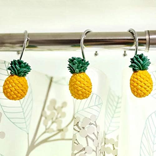 Chictie Yellow Pineapple Shower Curtain Hooks Set of 12,Cute Fruit Design Stainless Steel Shower Hooks Decorative Hanger Rings Rust Resistant for Bathroom Kids Room Fashion Home Decor