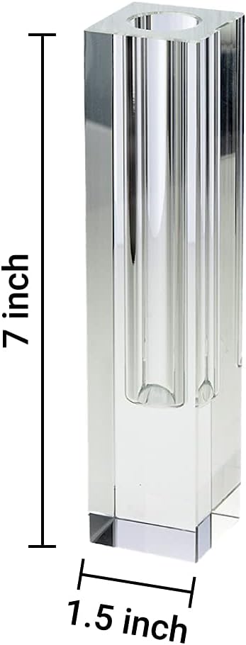 Serene Spaces Living Medium 7" Modern Crystal Square Bud Vase, Decorative Single Flower Vase for Wedding Centerpieces, Events, Parties, Home Décor Accents (Measures 7" Tall, 1.5" Long, 1.5" Wide)
