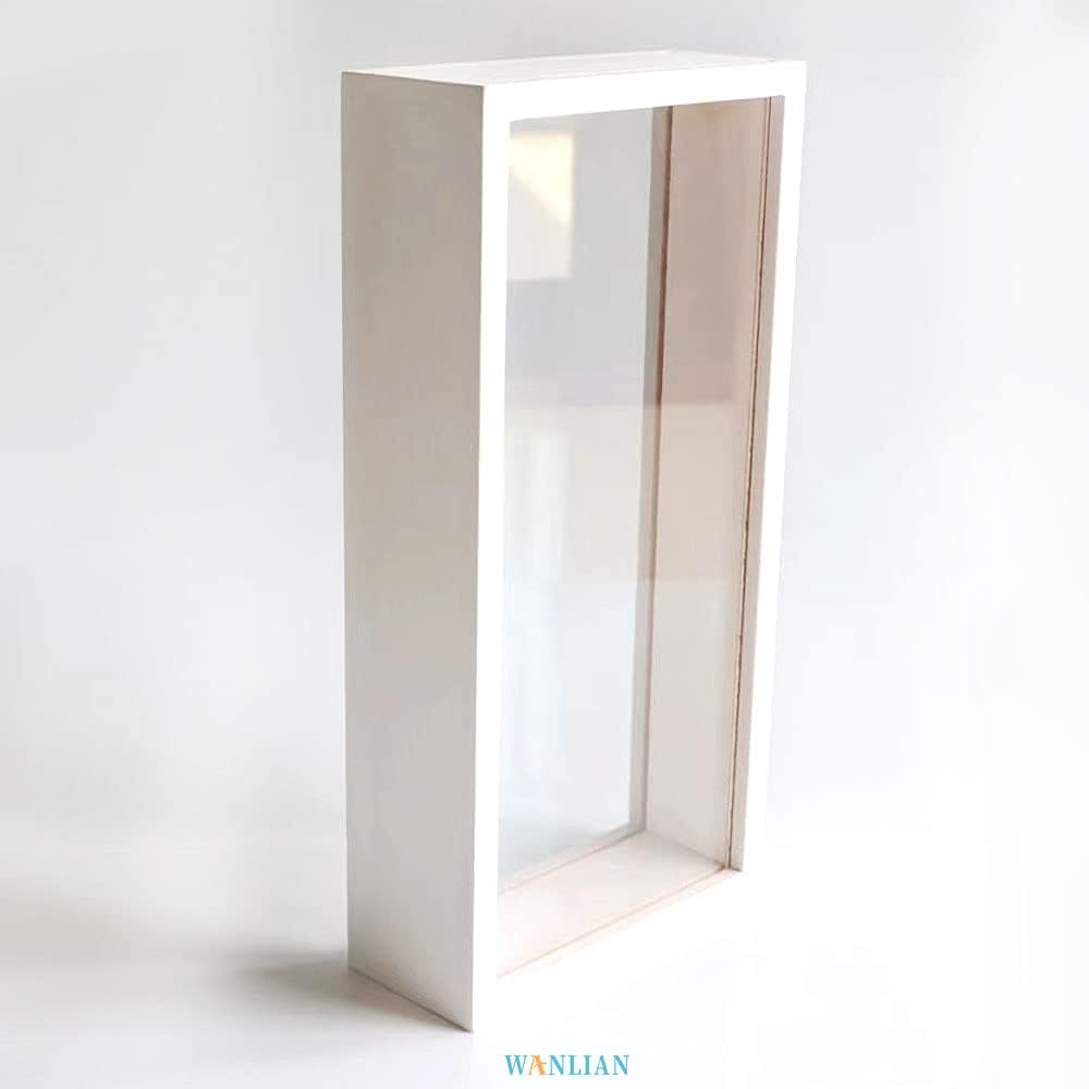 Shadow Box Frame,Wooden Double-Sided High-Definition Plexiglass Storage Box, DIY Display Box, Suitable for Dried Flowers, Specimens, Handicrafts, Baby Souvenirs and Photos (White)