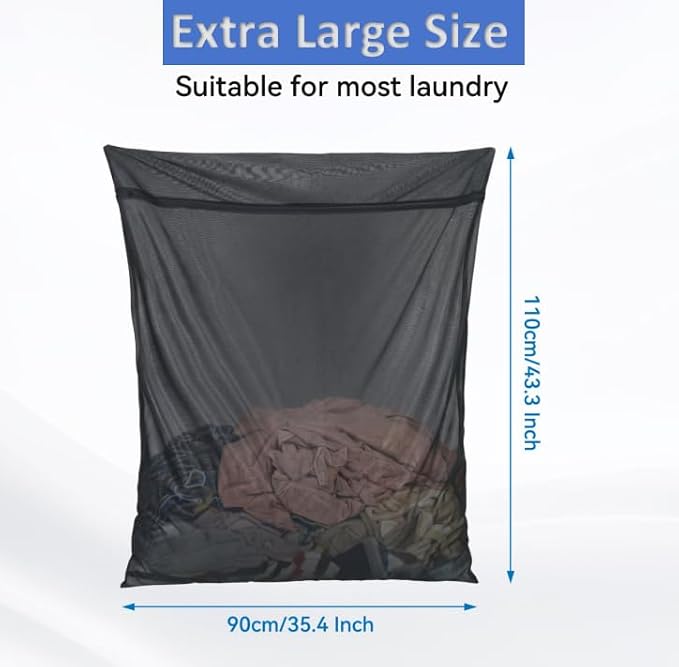 OTraki 43×35 Inch Extra Large Mesh Laundry Bags for Washing Machine Black