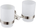 Angle Simple Double Toothbrush Holder Brushed Nickel, 2 Frosted Glass Cups