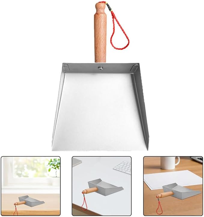 VOSAREA Mini Dustpan Stainless Steel Small Dustpan Portable Short Handle Compact Dust Pan for Workshop Table Desk Key Board