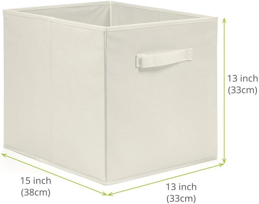 13x15x13 Large Storage Baskets [Set of 4] Warm Beige Fabric Storage Cubes, Collapsible Deep Closet Organizers with Sturdy Handles, Minimalist Decorative Bins