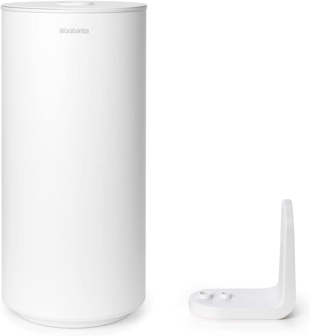Brabantia Mindset Toilet Roll Dispenser (Mineral Fresh White) Anti-Rust, Discreet Bathroom Tissue Holder, 2 Spare Rolls (Ø 5.37") Wall-Mountable Tidy Storage