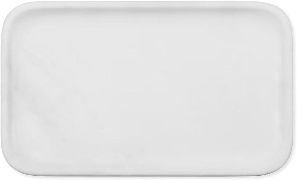 Yew & Tulip 14" x 8.5" Natural Marble Tray for Kitchen, Bathroom, Living Room – Serving/Decorative Vanity Tray for Jewelry, Candles, Decor (Matte White)