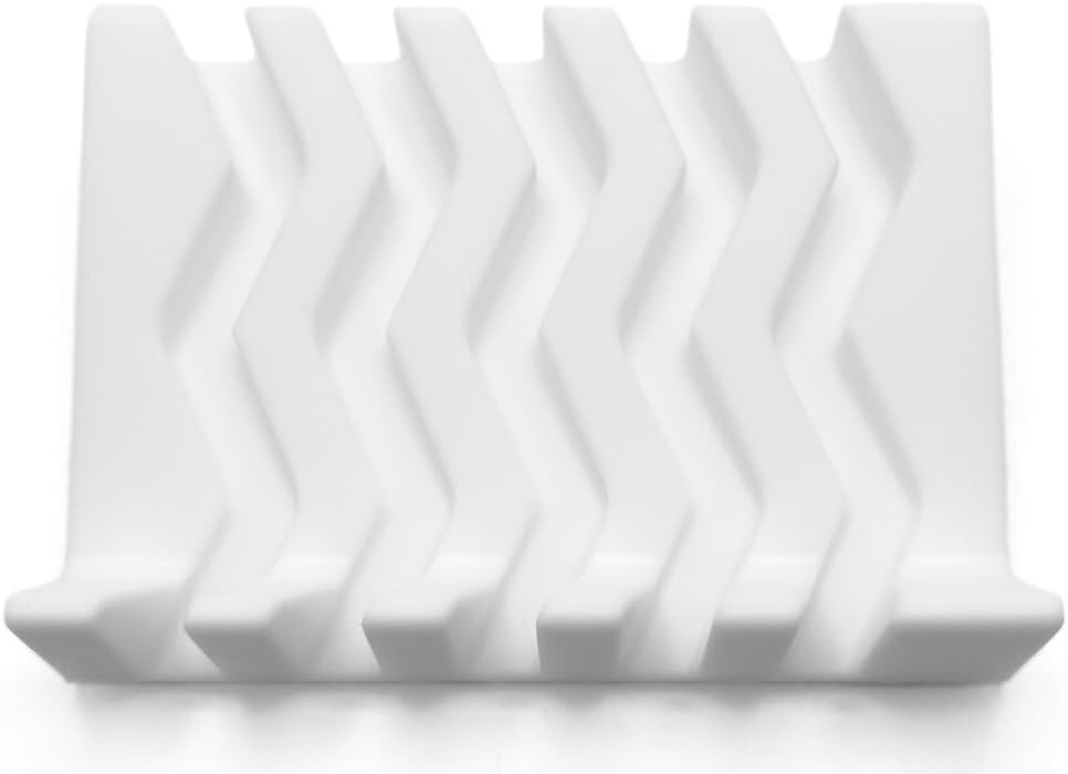 Silicone Draining Soap Dish, Sloped Angled Design, Chevron Pattern, Universal Fit, Extra Thick (White, 4.5"x3.2")