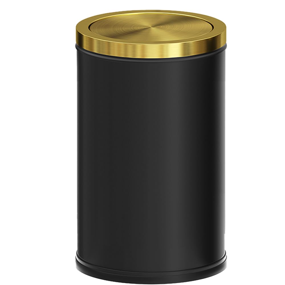 Black and Gold Bathroom Trash Can,Bathroom Garbage can with Swing Lid，Small Trash Can with Flipping Lid, 4.8gal Garbage cans for Bedroom,Living Room, Guest Room,Office,Hotel(4.7gal-Black)