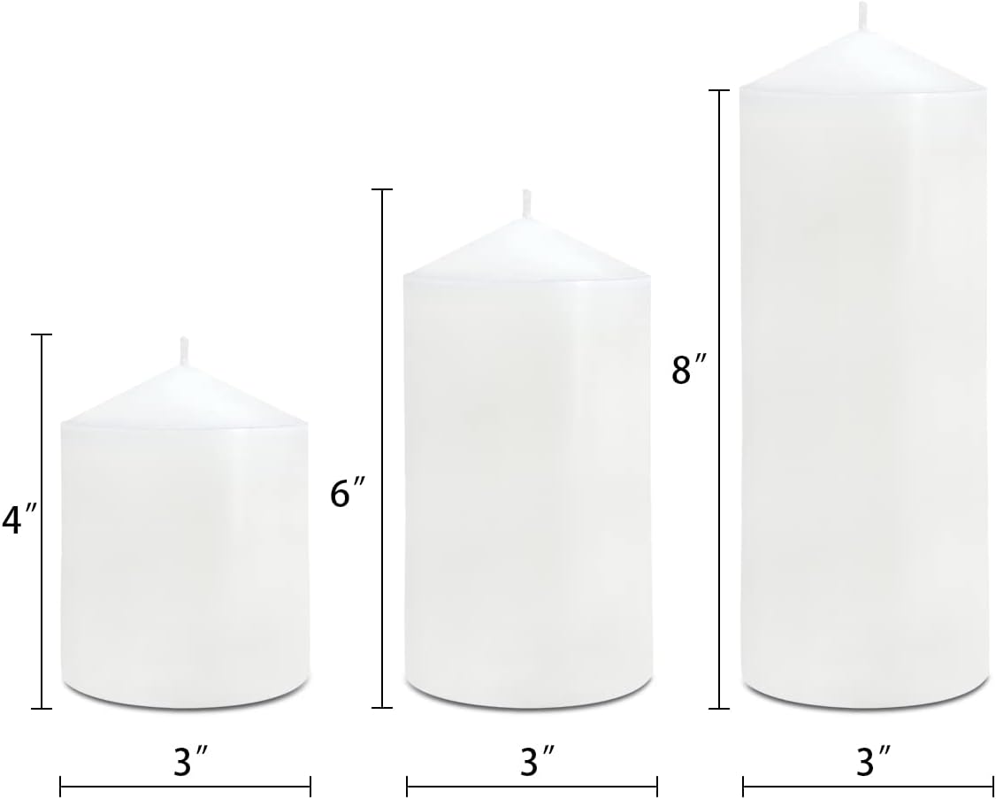 Pillar Candles 3 x 4, 6, and 8 inches, Large Handmade Candles Set of 3, Decorative Candles for Wedding, Home Decoration, Dinner, Church, Multiple Colors Available