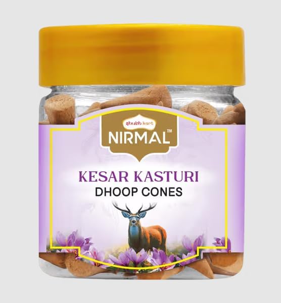Shubhkart Premium Kesar Kasturi (Saffron Musk) Dhoop Cones/Incense Cones – 60 Count Box. Charcoal-Free Rich Dual Fragrance Incense for Mystical Meditation, Yoga & Exotic Home Ambiance