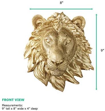 WallCharmers Lion Head Wall Decor, 9", Gold Resin, Faux Taxidermy, for Nook