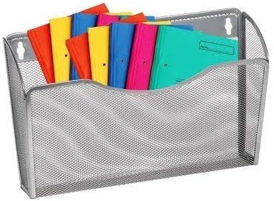 YBM Home Mesh Wall Mount File Organizer Holder for Home and Office, Single Pocket Hanging File Holder for Folders, Documents, Letters, and Magazines, Silver 1 Pack