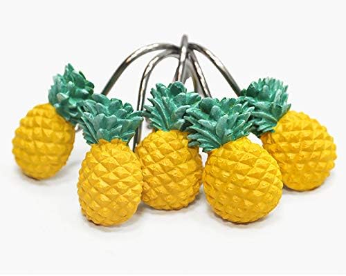 Chictie Yellow Pineapple Shower Curtain Hooks Set of 12,Cute Fruit Design Stainless Steel Shower Hooks Decorative Hanger Rings Rust Resistant for Bathroom Kids Room Fashion Home Decor