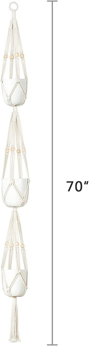 Mkono Macrame Plant Hanger 3 Tier 70" Hanging Plant Holder Indoor Outdoor