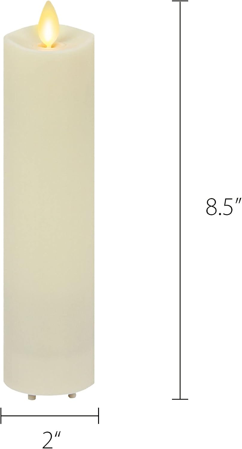 Luminara Outdoor Slim Pillar Flameless LED Candle, Ivory 2" x 8.5", Moving Flame Weather Resistant Timer Ready Battery Operated Safe Melted Edge
