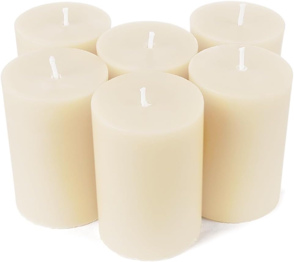 DEYBBY Ivory Beeswax Pillar Candles, 2x3 Inch, 6 Pack, 30‑Hr Per Candle