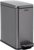 Rubbermaid Charcoal Stainless Steel Slim Step-On Trash Can, 2.6-Gallon, With Lid for Home/Bathroom/Kitchen
