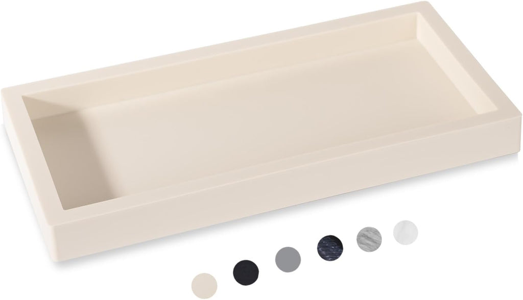 Silicone Bathroom Vanity Tray Dish Soap Holder Sink Organizer, Beige