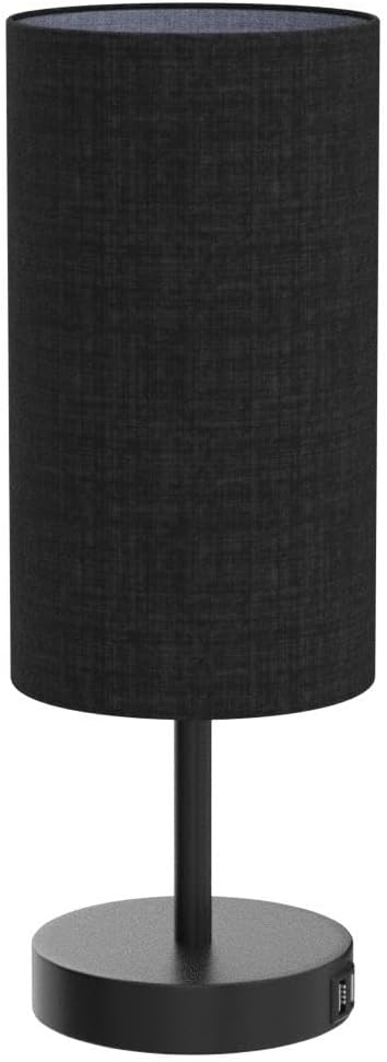 Yarra-Decor Bedside Lamps with USB Port - Touch Control Table Lamp for Bedroom 3 Way Dimmable Nightstand Lamp Set of 2 with Round Black Fabric Shade for Living Room, Dorm, Home Office (Black, 2 Pack)