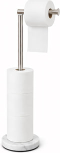Songtec Toilet Paper Holder Stand, Free Standing Tissue Roll Holder, Heavy Natural Marble Base, Sturdy for 5 Toilet Paper Rolls (Marble Base, Brushed Nickel)