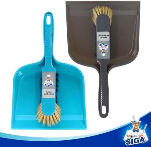 MR.SIGA Dustpan and Brush Set, Pack of 4 Set, Blue & Grey
