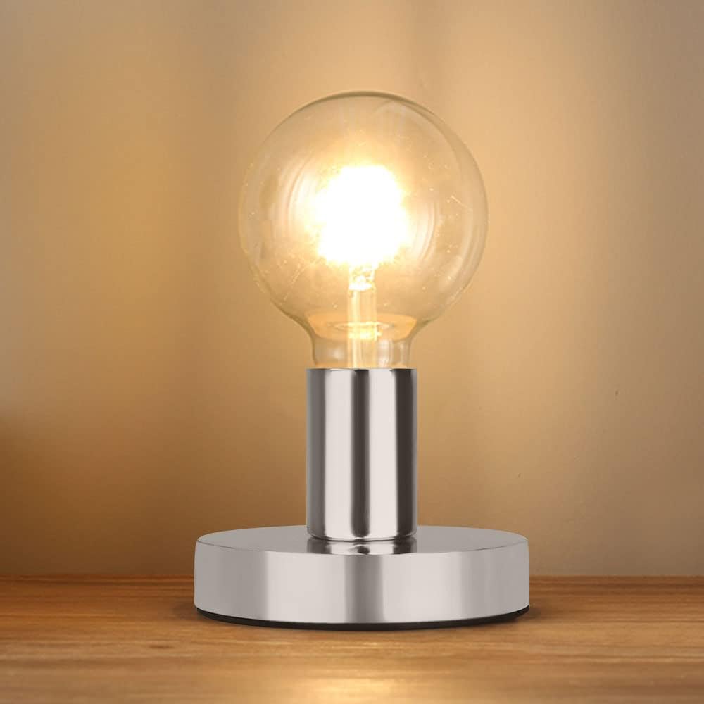 Helunsi Industrial Table Lamp Base, E26 E27 Silver Lamp Base Without Shade