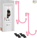 2-Pack Over The Door Hooks - with 2 Hang Heads & Snug Fit Pads Heavy Duty Hook for Hanging Coats, Towels, Caps & Robes - Elegant Matt Finish - No Drill Hanger Organizer - Pink