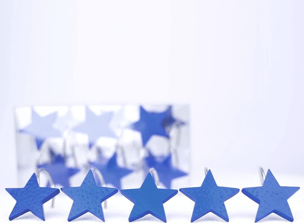 Gracelife 12Pcs Star Design Shower Curtain Hooks Resin Decorative Anti Rust Shower Curtain Hangers for Bathroom Fashionable Starfish Shower Curtain Hooks (Blue)