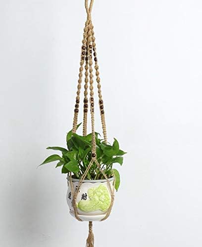 Set of 3 Macrame Plant Hanger Jute Rope Beads Wall Hanging Planter Basket for Indoor Outdoor Flower Pot Plant Holder Wall Art Vintage-Inspired Home Decor, 4 Legs 41 inch