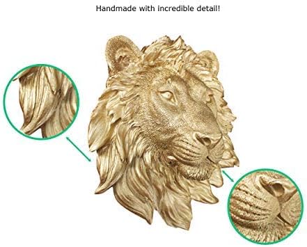 WallCharmers Lion Head Wall Decor, 9", Gold Resin, Faux Taxidermy, for Nook