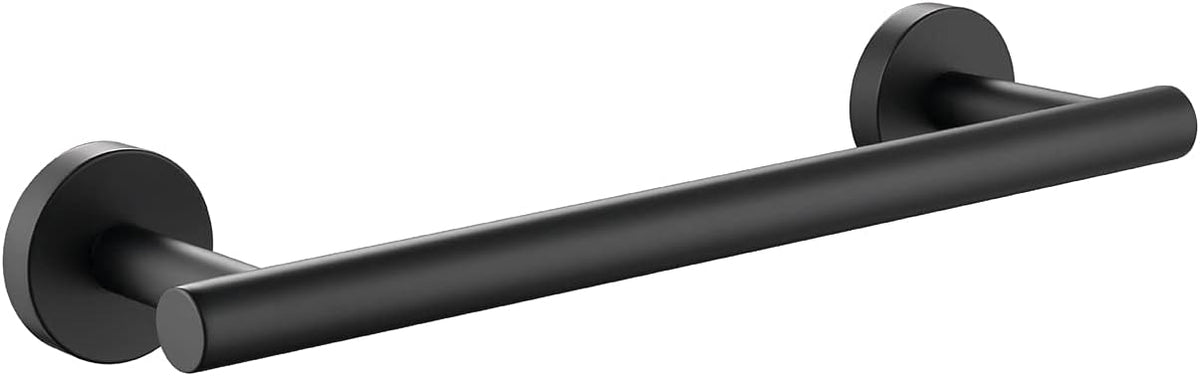 TASTOS 12 Inch Black Single Towel Bar Rack, SUS 304 Stainless Steel Round Bathroom Towel Bar Heavy Duty Towel Holder Kitchen Towel Rod, Wall Mount with Screws Towel Bar Rod Matte Black Finish