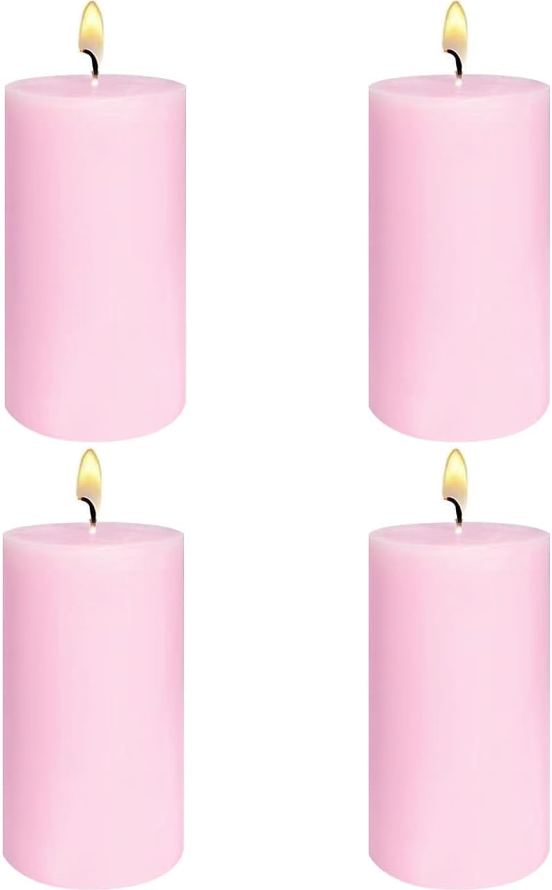 2x4 Inch Baby-Pink Unscented Pillar Candles for Home Décor