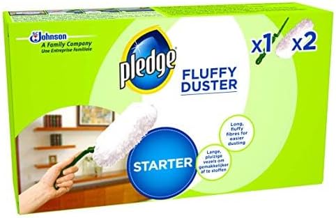 Pledge Dust It Fluffy Duster Starter Handle 2 Refills, White, 3 Count