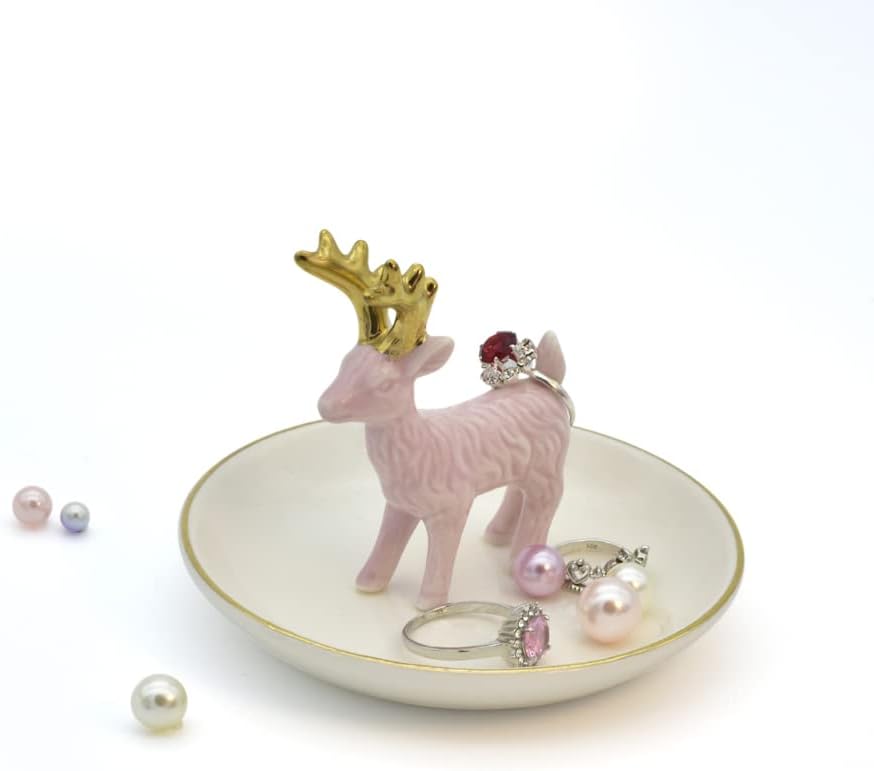 Deer Jewelry Tray Ring Dish Holder, Plated Gold Antler Jewelry Stand With Tray Display Organizer, Jewelry Hanger Rack for Hanging Necklaces, Rings, Earrings, Bracelet Best Gifts.